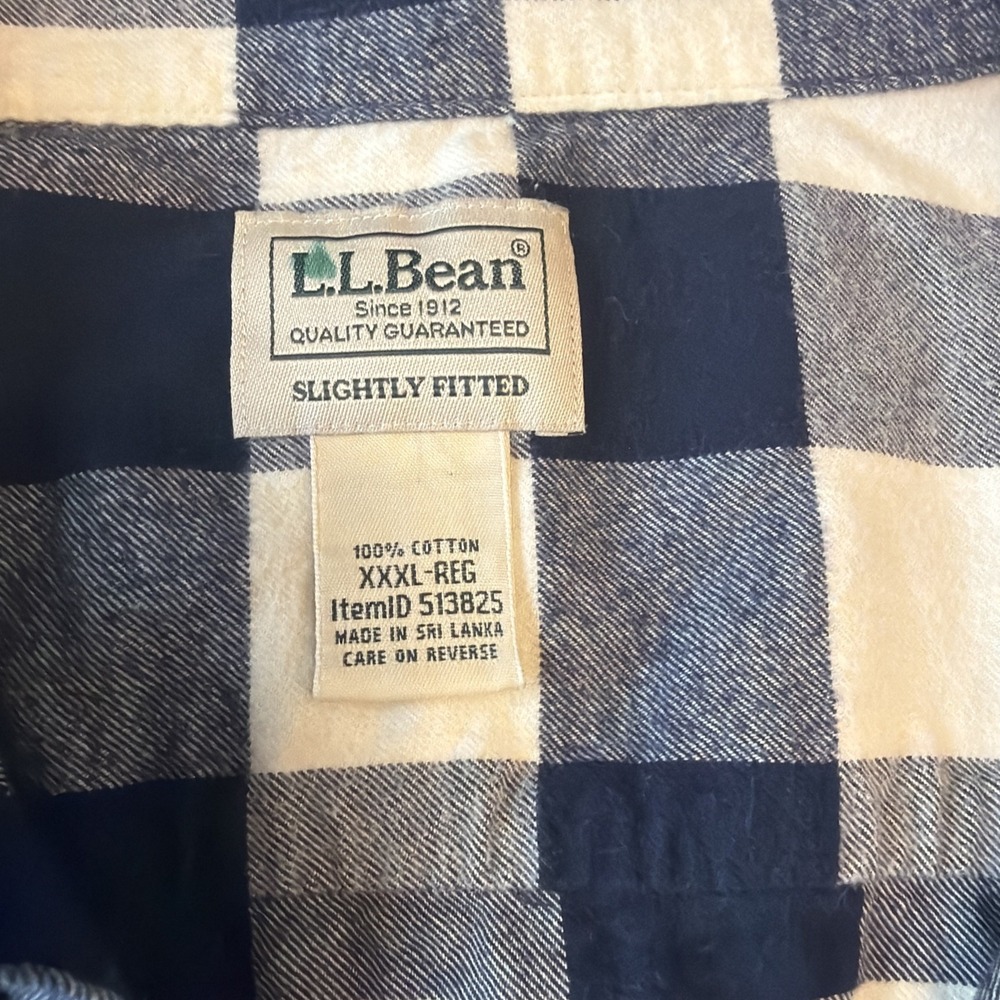 LL Bean Flannel Shirt Blue & White Lumberjack Plaid Organic Cotton Adult 3XL-Reg - Picture 3 of 5